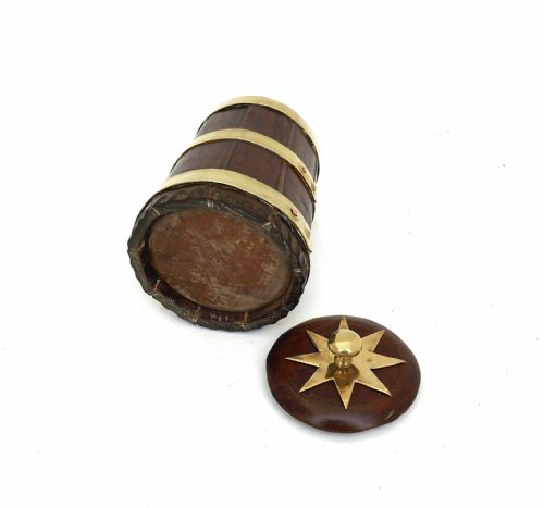 ANTIQUE TREEN 19THC FRUITWOOD COOPERED BRASS BOUND CADDY SCOTTISH C184060 - ADDITIONAL PHOTO 4