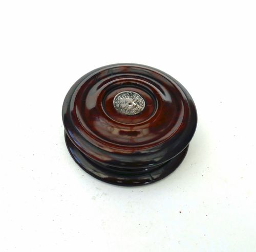 antique early treen 19thc fruitwood snuff box with silver coin insert english c184060 - CATEGORY: ANTIQUE BOXES - DATED 19TH CENTURY