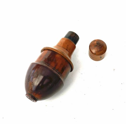 ANTIQUE EARLY TREEN 19THC COQUILLA BOXWOOD POWDER FLASK ENGLISH C184060 - ADDITIONAL PHOTO 1