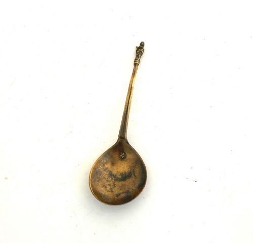 ANTIQUE EARLY METALWARE 16THC LATTEN APOSTLE SINGLE SPOON WITH UNUSUAL SPOON MAKERS MARK ENGLISH C156080 - ADDITIONAL PHOTO 4