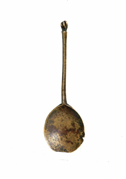 antique early metalware single 15thc latten wrythen knop spoon english c1480c1500 - CATEGORY: ANTIQUE METAL - DATED 16TH CENTURY