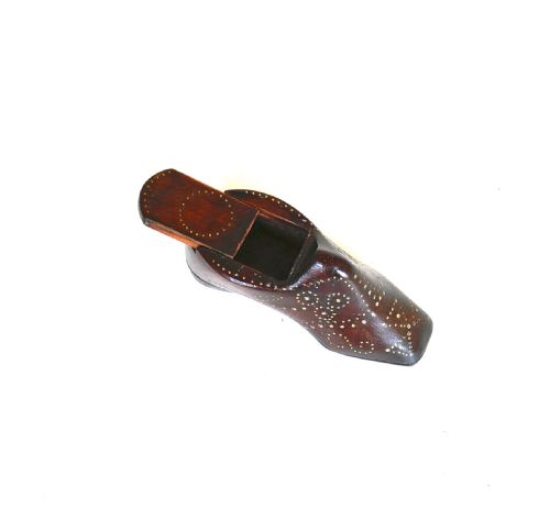 ANTIQUE TREEN 19THC MAHOGANY SHOE CLOG SNUFF BOX WITH BRASS PIQUET DECORATION DUTCH C184060 - ADDITIONAL PHOTO 2