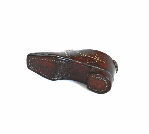 ANTIQUE TREEN 19THC MAHOGANY SHOE CLOG SNUFF BOX WITH BRASS PIQUET DECORATION DUTCH C184060 - ADDITIONAL PHOTO 3