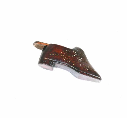 ANTIQUE TREEN 19THC MAHOGANY SHOE CLOG SNUFF BOX WITH BRASS PIQUET DECORATION DUTCH C184060 - ADDITIONAL PHOTO 4