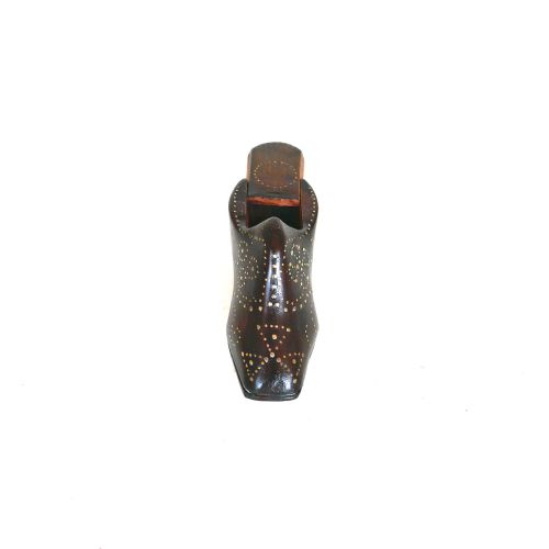 ANTIQUE TREEN 19THC MAHOGANY SHOE CLOG SNUFF BOX WITH BRASS PIQUET DECORATION DUTCH C184060 - ADDITIONAL PHOTO 5