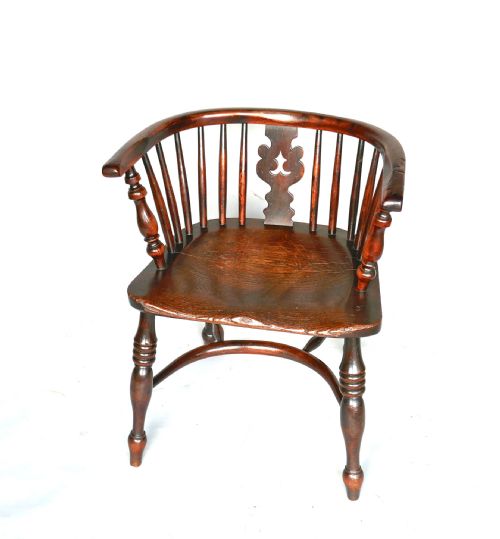 antique country furniture 19thc yew elm windsor lowback chair with crinoline stretcher yorkshire c184060 - CATEGORY: ANTIQUE CHAIRS - DATED 19TH CENTURY