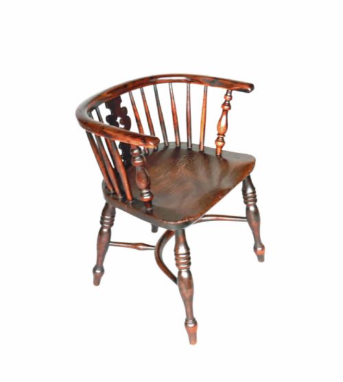 ANTIQUE COUNTRY FURNITURE 19THC YEW ELM WINDSOR LOWBACK CHAIR WITH CRINOLINE STRETCHER YORKSHIRE C184060 - ADDITIONAL PHOTO 1