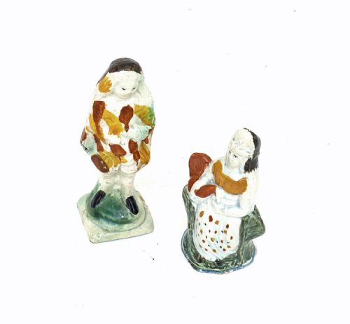 antique early pottery pair of 18thc pratt ware pearlware glazed toy figures english c178090 - CATEGORY: ANTIQUE CERAMICS - DATED 18TH CENTURY