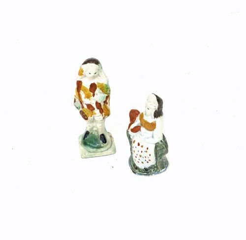 ANTIQUE EARLY POTTERY PAIR OF 18THC PRATT WARE PEARLWARE GLAZED TOY FIGURES ENGLISH C178090 - ADDITIONAL PHOTO 4
