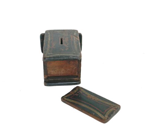 ANTIQUE EARLY TREEN 19THC REGENCY PAINTED MONEY BOX WITH ATTRACTIVE DECORATION ENGLISH C182030 - ADDITIONAL PHOTO 3