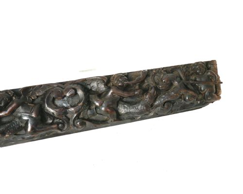 ANTIQUE EARLY CARVING 17THC OAK DRAWER FRONT DECORATED WITH HUNTING PUTTI AND HOUNDS FLEMISH C166080 - ADDITIONAL PHOTO 2