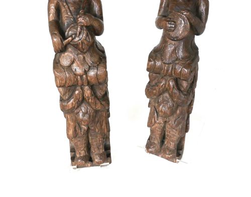 ANTIQUE PAIR OF EARLY CARVINGS 17THC FLEMISH OAK CARYATIDS WITH PLAYING MUSICAL INSTRUMENTS C164060 - ADDITIONAL PHOTO 2