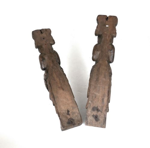 ANTIQUE PAIR OF EARLY CARVINGS 17THC FLEMISH OAK CARYATIDS WITH PLAYING MUSICAL INSTRUMENTS C164060 - ADDITIONAL PHOTO 3