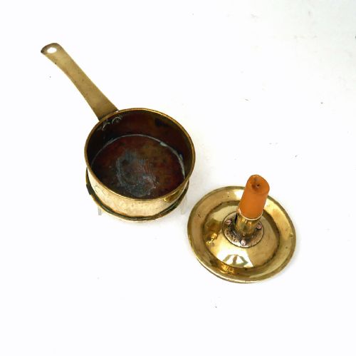 ANTIQUE EARLY METALWARE 18THC BRASS TINDERBOX AND CANDLE HOLDER ENGLISH DUTCH C171020 - ADDITIONAL PHOTO 1