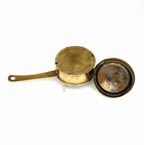 ANTIQUE EARLY METALWARE 18THC BRASS TINDERBOX AND CANDLE HOLDER ENGLISH DUTCH C171020 - ADDITIONAL PHOTO 2
