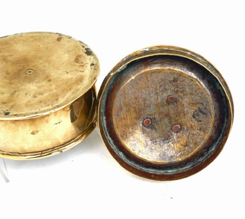 ANTIQUE EARLY METALWARE 18THC BRASS TINDERBOX AND CANDLE HOLDER ENGLISH DUTCH C171020 - ADDITIONAL PHOTO 3