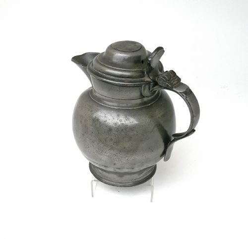 ANTIQUE EARLY METALWARE 18THC PEWTER LIDDED ALE JUG ENGRAVED 3 PIDGEONS STOUT HATFIELD ENGLISH C177090 - ADDITIONAL PHOTO 4