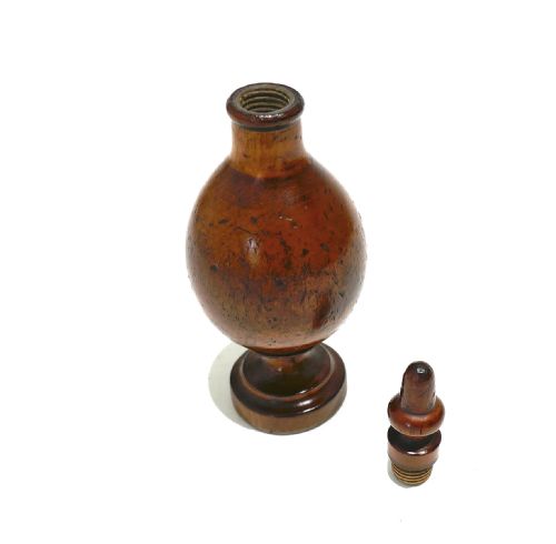 ANTIQUE EARLY TREEN TURNED 19THC FRUITWOOD GLOVE POWDER FLASK ENGLISH C182040 - ADDITIONAL PHOTO 1