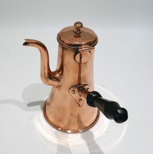 antique early metalware mid 18thc copper coffee pot with side handled english c176080 - CATEGORY: ANTIQUE METAL - DATED 18TH CENTURY