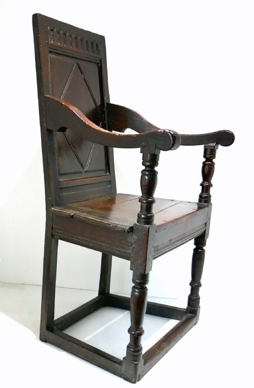 ANTIQUE EARLY OAK FURNITURE 17THC CHARLES 1 JOINED WAINSCOT ARMCHAIR ENGLISH C162040 - ADDITIONAL PHOTO 1