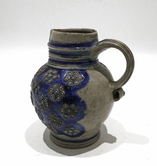 ANTIQUE 17THC POTTERY SALT GLAZED STONEWARE WESTERWALD JUG WITH FLOWER DECORATION GERMAN - ADDITIONAL PHOTO 1