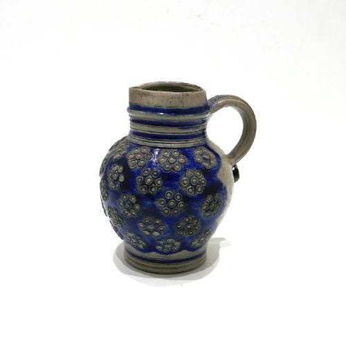 ANTIQUE 17THC POTTERY SALT GLAZED STONEWARE WESTERWALD JUG WITH FLOWER DECORATION GERMAN - ADDITIONAL PHOTO 3