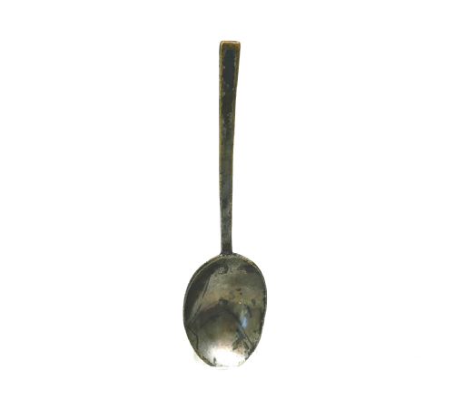 antique early metalware 17thc puritan latten single spoon with makers mark three spoons english c164565 - CATEGORY: ANTIQUE METAL - DATED 17TH CENTURY