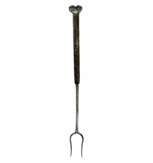 antique metalware 18thc steel rams horn finial meat fork with punchwork decoration em english c176080 - CATEGORY: ANTIQUE METAL - DATED 18TH CENTURY