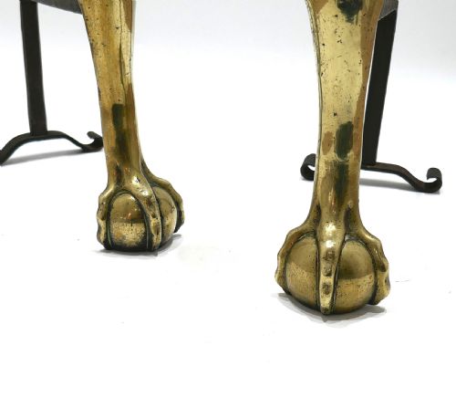 ANTIQUE EARLY METALWARE 18THC BRASS UPRIGHTS BALL CLAW ANDIRONS ENGLISH C174050 - ADDITIONAL PHOTO 2