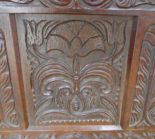 ANTIQUE FURNITURE EARLY 17THC PERIOD OAK JOINED PANELLED CARVED COFFER ENGLISH C162040 - ADDITIONAL PHOTO 7