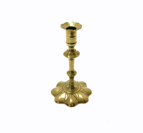 antique early metalware lighting 18thc petalbase brass single candlestick english c1740 - CATEGORY: ANTIQUE LIGHTING - DATED 18TH CENTURY