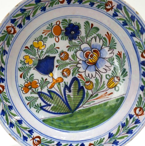 ANTIQUE EARLY POTTERY TWO 18THC POLYCHROME DELFT CHARGERS DUTCH C176080 - ADDITIONAL PHOTO 1