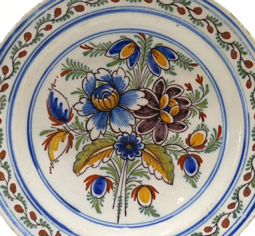 ANTIQUE EARLY POTTERY TWO 18THC POLYCHROME DELFT CHARGERS DUTCH C176080 - ADDITIONAL PHOTO 2