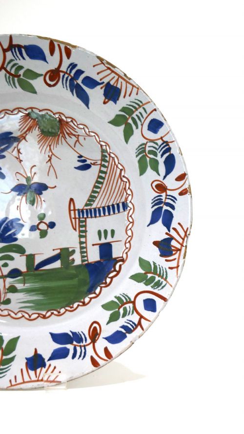 ANTIQUE EARLY POTTERY 18THC POLYCHROME SINGLE DELFTWARE CHARGER ENGLISH BRISTOL C176080 - ADDITIONAL PHOTO 1