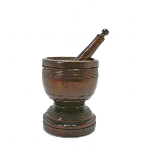 antique early treen kitchenalia 17thc fruitwood pestle mortar english c166080 - CATEGORY: ANTIQUE MISCELLANEOUS - DATED 17TH CENTURY