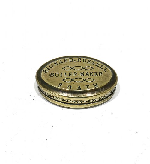 ANTIQUE METALWARE 19THC BRASS SNUFF BOX ENGRAVED RICHARD RUSSELL BOILER MAKER ROATH - ADDITIONAL PHOTO 1