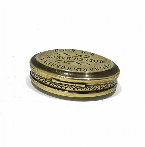 ANTIQUE METALWARE 19THC BRASS SNUFF BOX ENGRAVED RICHARD RUSSELL BOILER MAKER ROATH - ADDITIONAL PHOTO 4