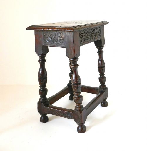 ANTIQUE 17THC CHARLES 1 YEW WOOD JOYNED STOOL WITH ATTRACTIVE DETAIL ON LEGS ENGLISH C162540 - ADDITIONAL PHOTO 2