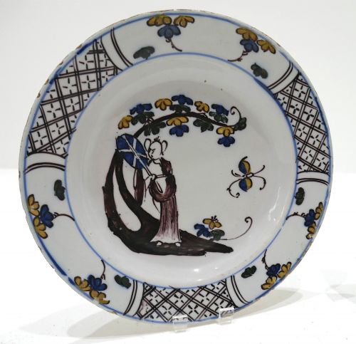 ANTIQUE EARLY ENGLISH POTTERY PAIR OF 18THC POLYCHROME DELFT PLATES BRISTOL C174050 - ADDITIONAL PHOTO 2