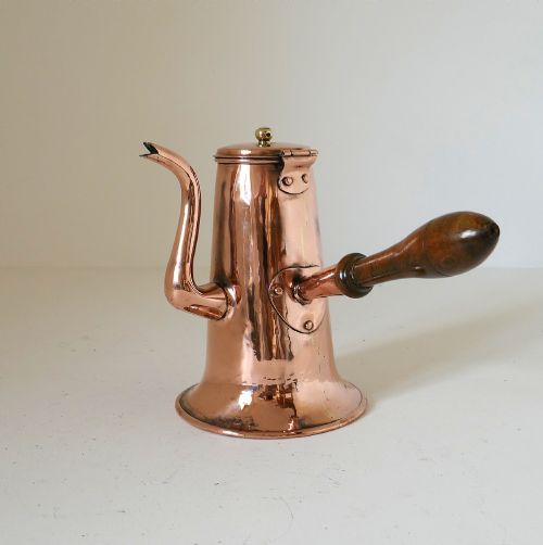 ANTIQUE EARLY METALWARE MID 18THC COPPER COFFEE POT WITH SIDE HANDLED ENGLISH C175070