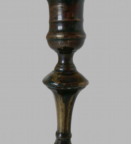 ANTIQUE EARLY LIGHTING 18THC BRASS SINGLE PATINATED CANDLESTICK ENGLISH C174050 - ADDITIONAL PHOTO 4