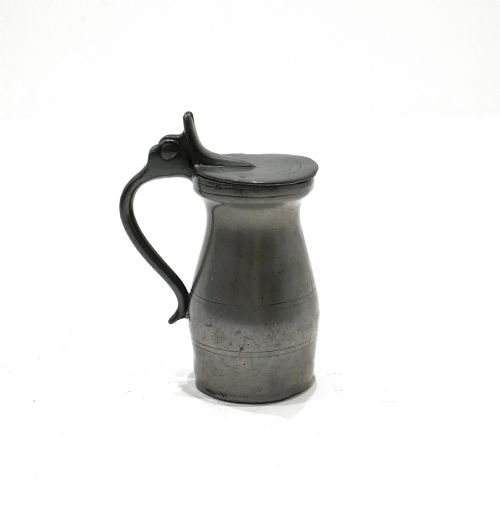 ANTIQUE EARLY METALWARE 18THC PEWTER FLAT LIDDED PREIMPERIAL HALF GILL SPIRIT MEASURE ENGLISH C172030