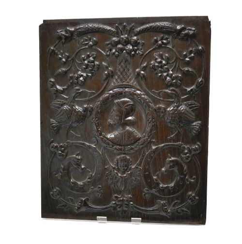 Antique Early Carving 15thc Renaissance Carved Portrait Oak Panel .   French C1460-90.
