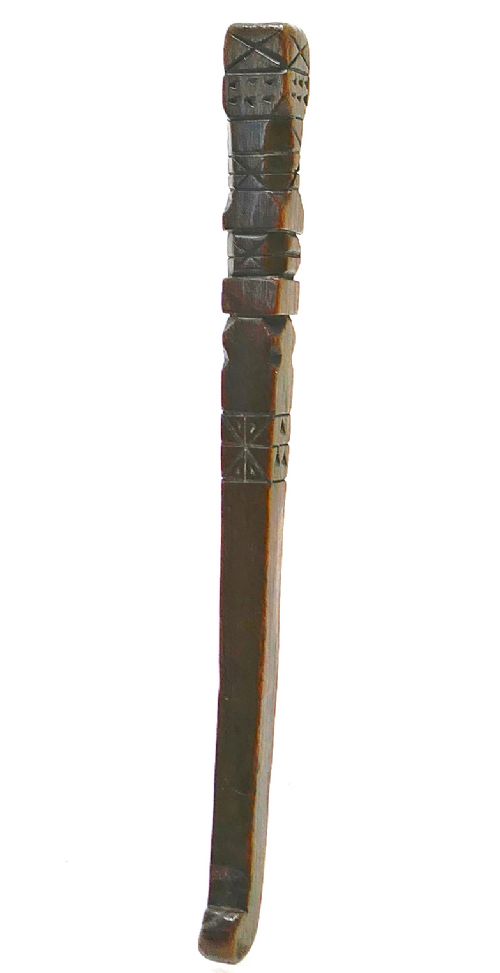 Antique Early Treen 19thc Fruitwood Knitting Sheath with Punchwork and Incised Line Decoration.  English C1820-40.