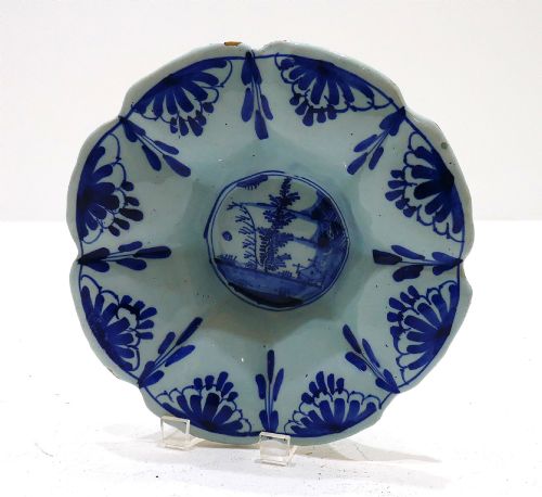 Antique Early Pottery 17thc Blue & White Delft Moulded Lobed Dish.    English / London C1680.