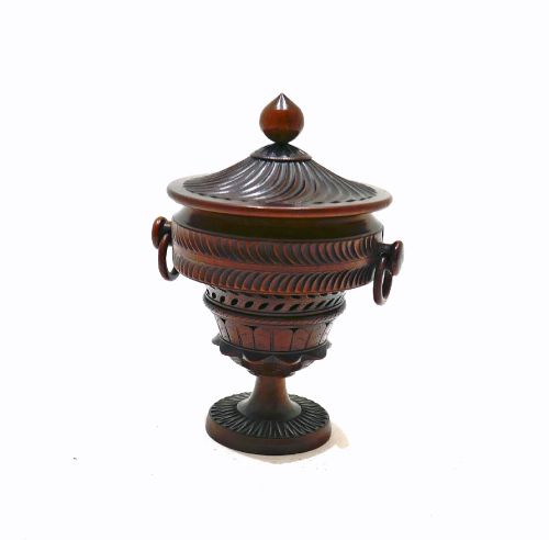 Antique Early 19thc Treen Fruitwood Lidded Cup & Cover Pomander.   English C1800-20.