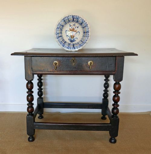 Antique Oak 17thc Furniture Charles 11 Side Table of Bold Proportions.  English C1660-80.