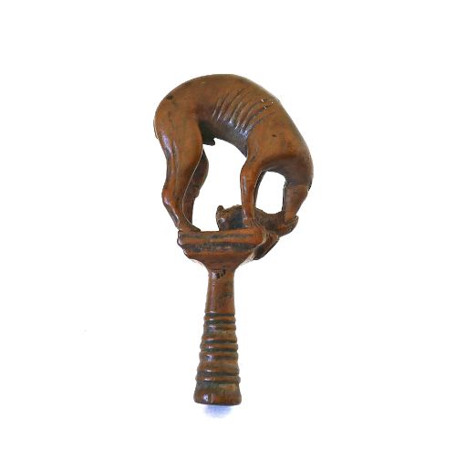 Antique 18thc Treen Boxwood Pipe Tamper in the Form of a Coursing Greyhound. English C1770-80.