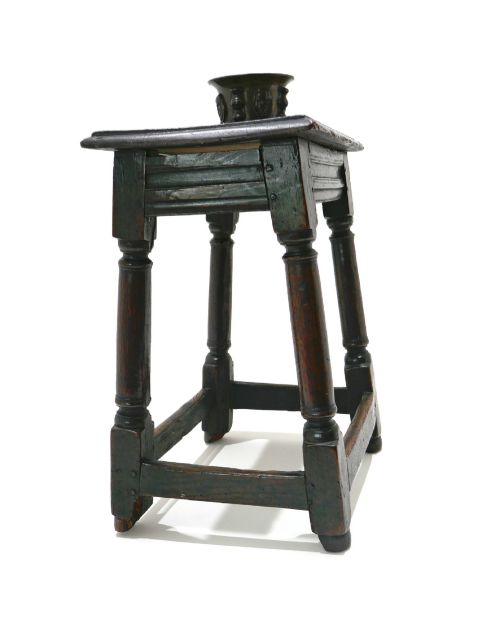 Antique Early Oak Furniture 17thc Commonwealth Joined Oak Stool.  English C1650.