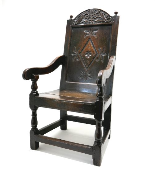 Antique Early Oak Furniture 17thc Charles 1 Joined Wainscot Armchair.  English C1620-40.